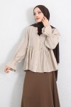 Fırfır Yaka Peplum Gömlek Y0107 - BEJ