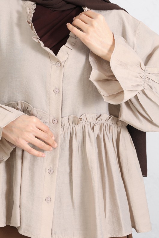 Fırfır Yaka Peplum Gömlek Y0107 - BEJ