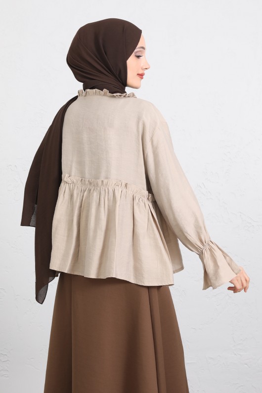 Fırfır Yaka Peplum Gömlek Y0107 - BEJ