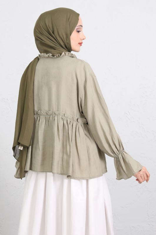 Fırfır Yaka Peplum Gömlek Y0107 - AÇIK HAKİ