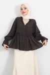 Fırfır Yaka Peplum Gömlek Y0107 - KAHVERENGİ