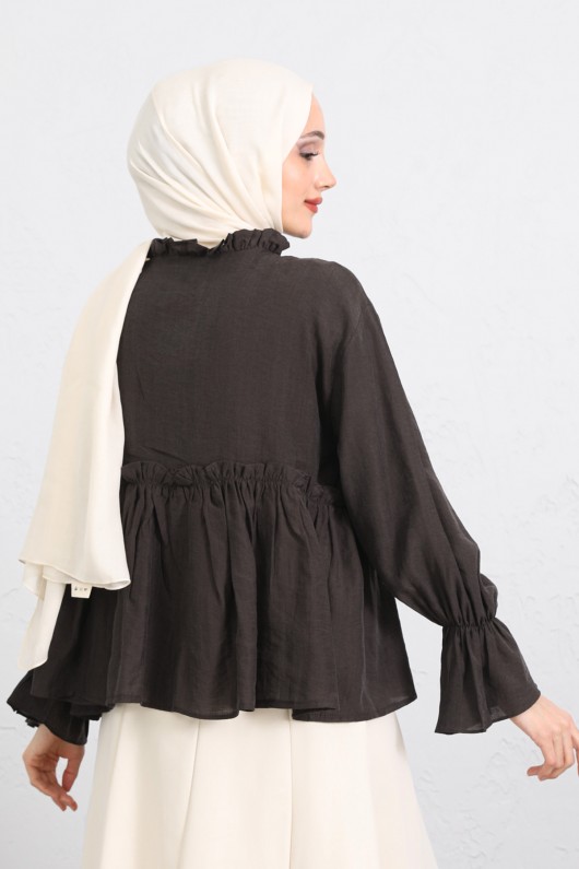 Fırfır Yaka Peplum Gömlek Y0107 - KAHVERENGİ