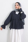 Fırfır Yaka Peplum Gömlek Y0107 - LACİVERT