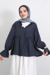 Fırfır Yaka Peplum Gömlek Y0107 - LACİVERT