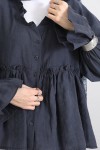 Fırfır Yaka Peplum Gömlek Y0107 - LACİVERT