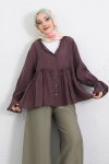 Fırfır Yaka Peplum Gömlek Y0107 - MÜRDÜM