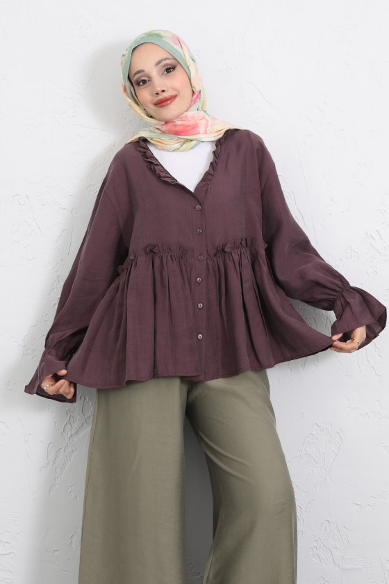 Fırfır Yaka Peplum Gömlek Y0107 - MÜRDÜM
