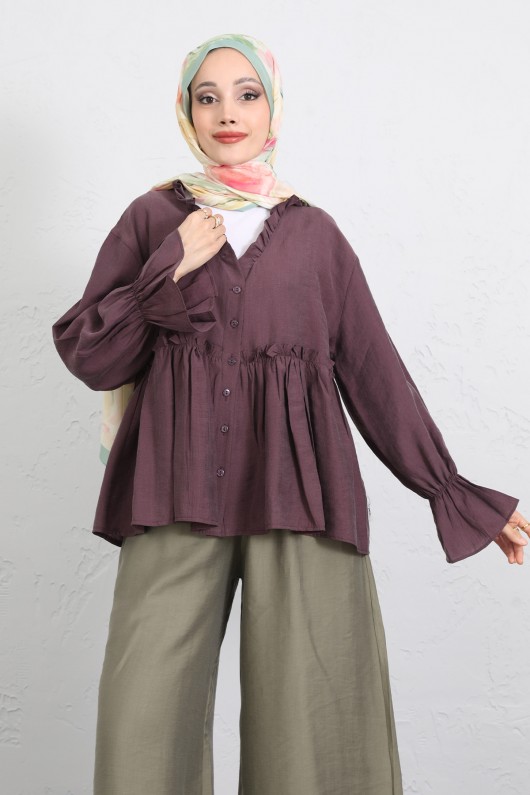 Fırfır Yaka Peplum Gömlek Y0107 - MÜRDÜM