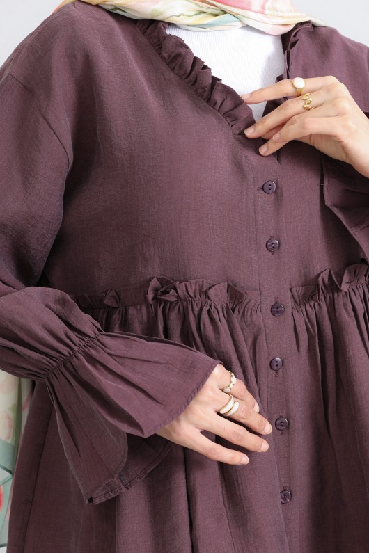 Fırfır Yaka Peplum Gömlek Y0107 - MÜRDÜM