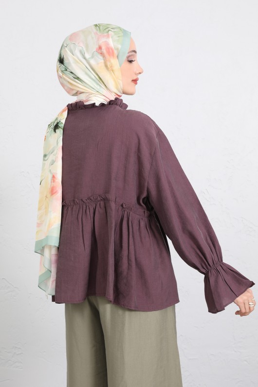 Fırfır Yaka Peplum Gömlek Y0107 - MÜRDÜM