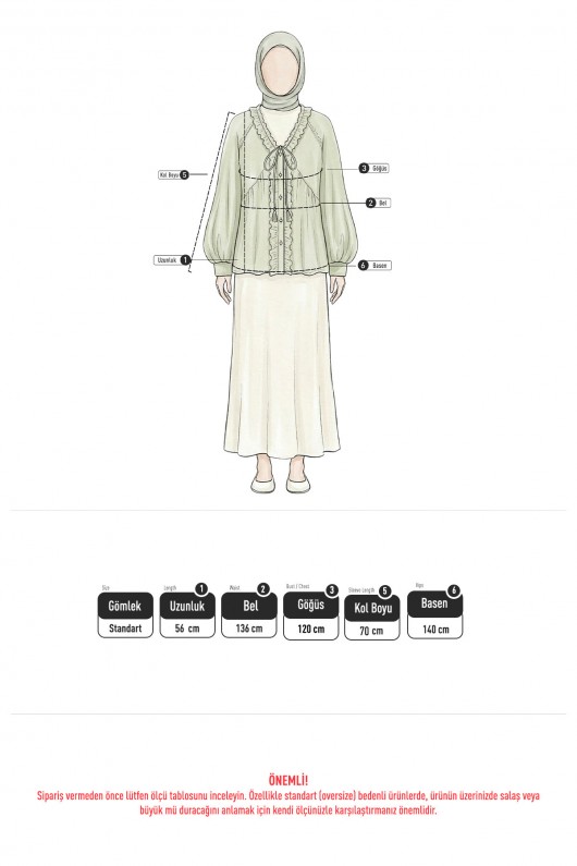  Yaka Bağcıklı Fırfırlı Gömlek Y0108 - HAKİ