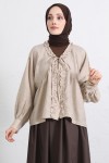  Yaka Bağcıklı Fırfırlı Gömlek Y0108 - BEJ