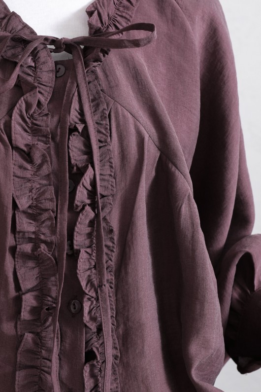  Yaka Bağcıklı Fırfırlı Gömlek Y0108 - MÜRDÜM