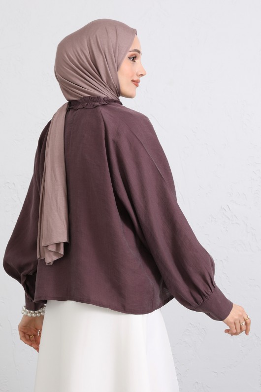  Yaka Bağcıklı Fırfırlı Gömlek Y0108 - MÜRDÜM