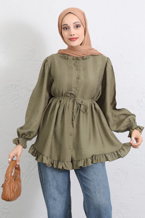 Yaka Nervürlü Gömlek Y0109 - HAKİ Yaka Nervürlü Gömlek Y0109 - HAKİ