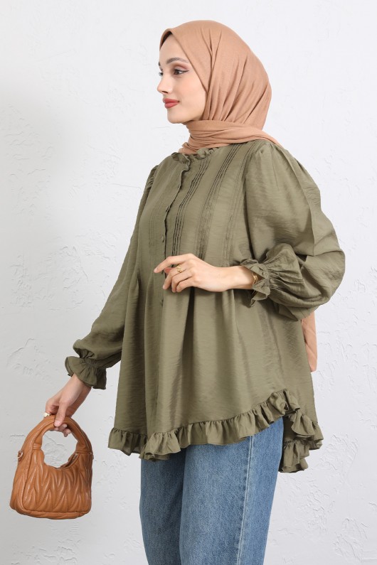 Yaka Nervürlü Gömlek Y0109 - HAKİ Yaka Nervürlü Gömlek Y0109 - HAKİ