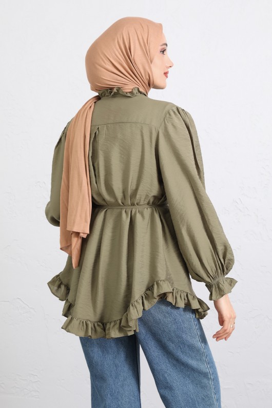 Yaka Nervürlü Gömlek Y0109 - HAKİ Yaka Nervürlü Gömlek Y0109 - HAKİ