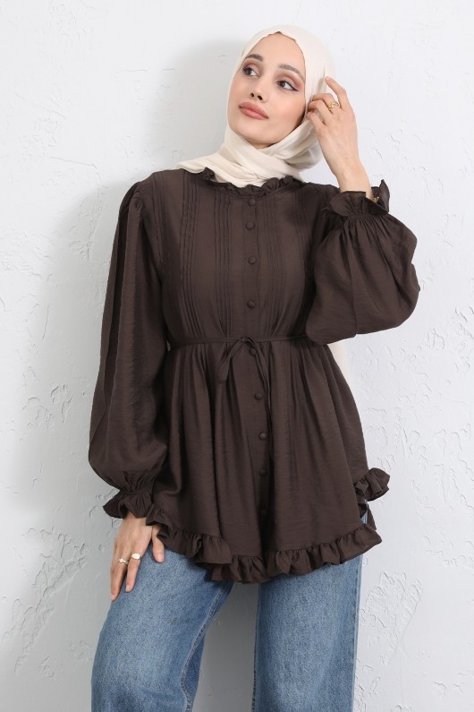 Yaka Nervürlü Gömlek Y0109 - KAHVERENGİ