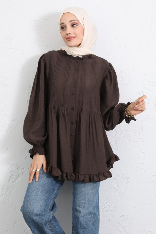 Yaka Nervürlü Gömlek Y0109 - KAHVERENGİ