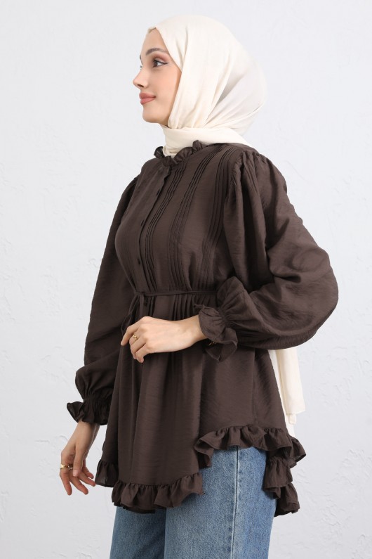 Yaka Nervürlü Gömlek Y0109 - KAHVERENGİ