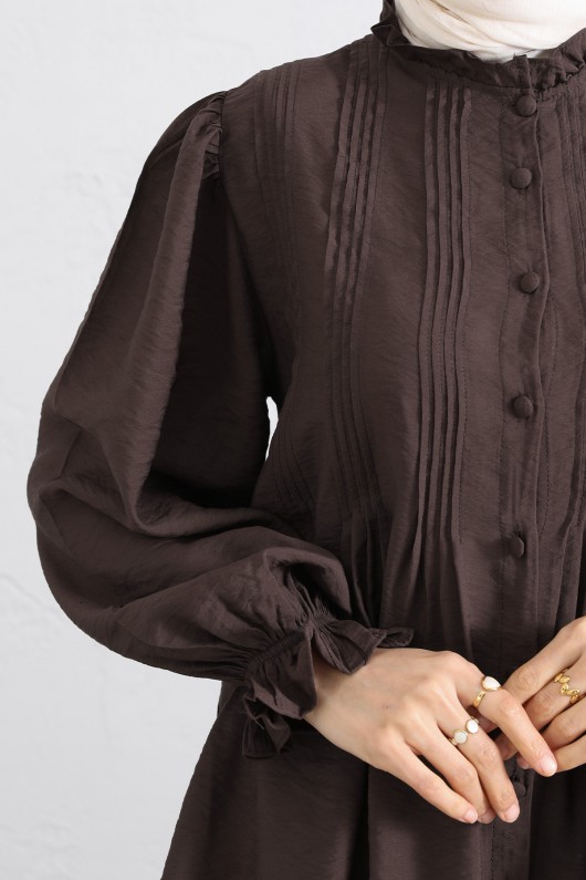 Yaka Nervürlü Gömlek Y0109 - KAHVERENGİ