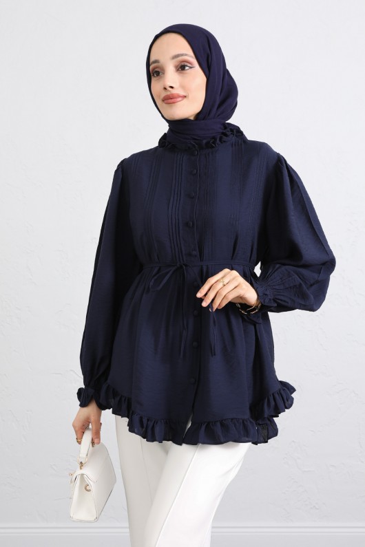 Yaka Nervürlü Gömlek Y0109 - LACİVERT Yaka Nervürlü Gömlek Y0109 - LACİVERT