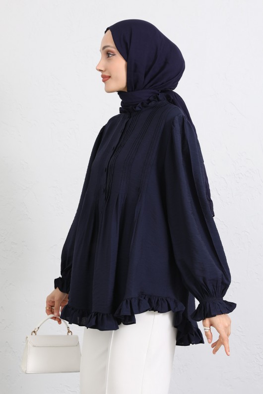 Yaka Nervürlü Gömlek Y0109 - LACİVERT Yaka Nervürlü Gömlek Y0109 - LACİVERT