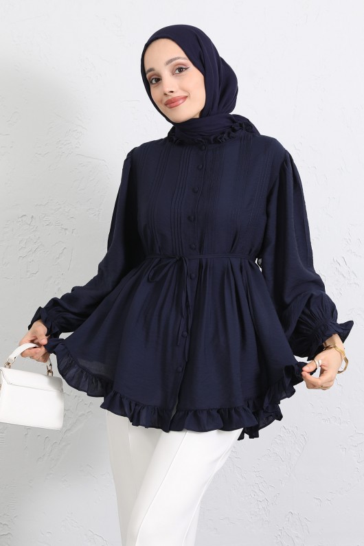 Yaka Nervürlü Gömlek Y0109 - LACİVERT Yaka Nervürlü Gömlek Y0109 - LACİVERT