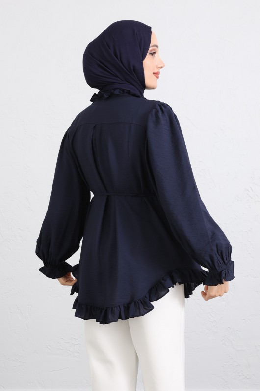 Yaka Nervürlü Gömlek Y0109 - LACİVERT Yaka Nervürlü Gömlek Y0109 - LACİVERT