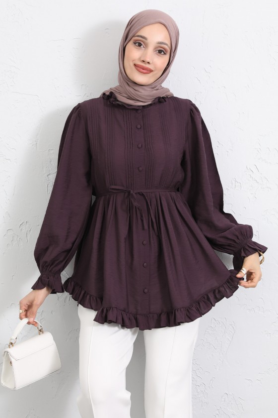 Yaka Nervürlü Gömlek Y0109 - MÜRDÜM