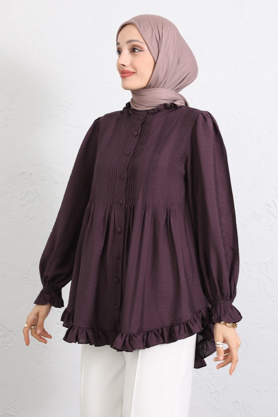 Yaka Nervürlü Gömlek Y0109 - MÜRDÜM