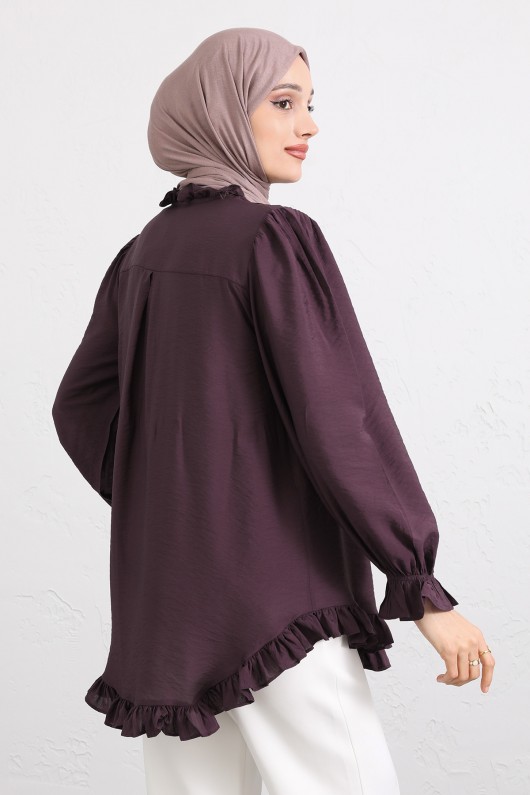 Yaka Nervürlü Gömlek Y0109 - MÜRDÜM