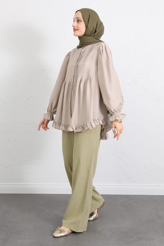 Yaka Nervürlü Gömlek Y0109 - TAŞ RENGİ