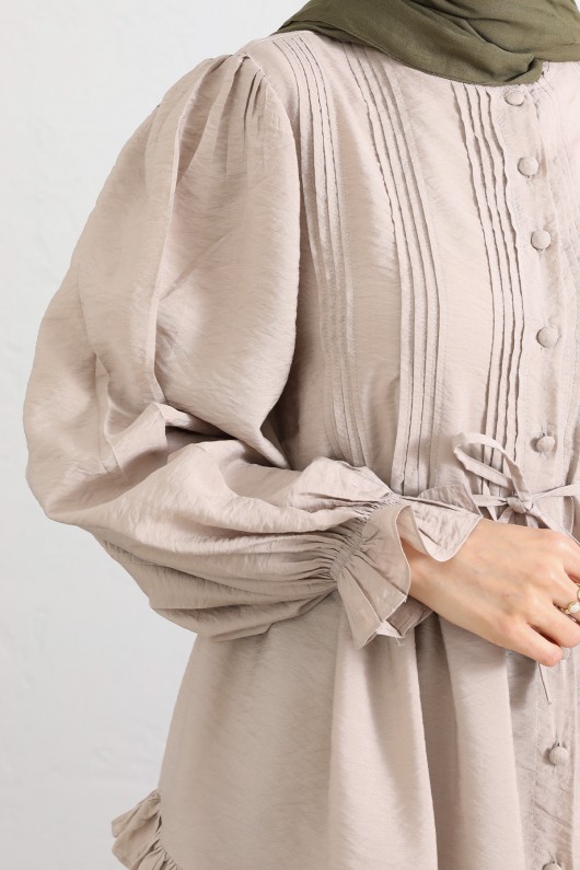 Yaka Nervürlü Gömlek Y0109 - TAŞ RENGİ