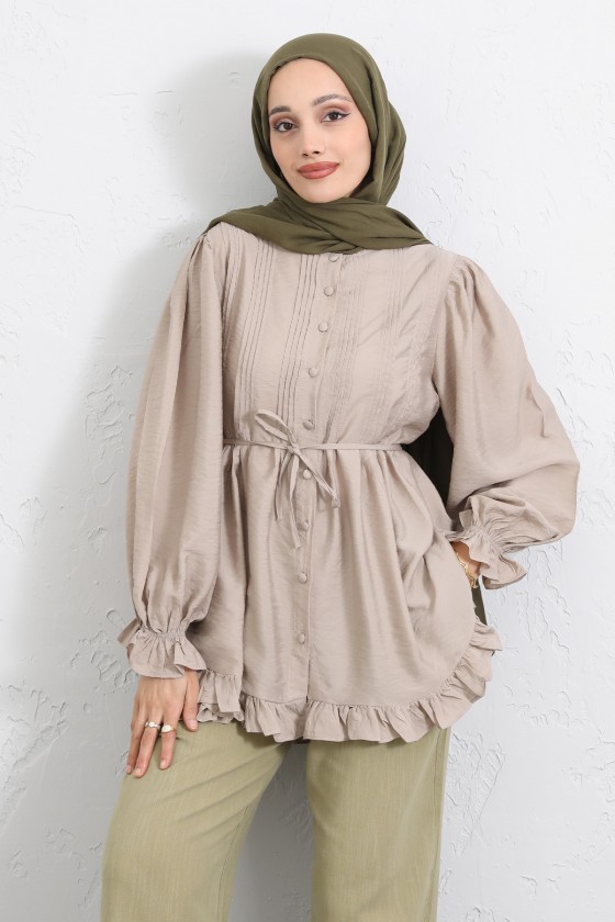 Yaka Nervürlü Gömlek Y0109 - TAŞ RENGİ