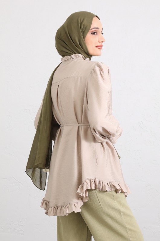 Yaka Nervürlü Gömlek Y0109 - TAŞ RENGİ