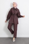 Yaka Bağlamalı Denim Takım Y0114 - BORDO