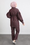 Yaka Bağlamalı Denim Takım Y0114 - BORDO