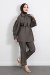 Yaka Bağlamalı Denim Takım Y0114 - KAHVERENGİ