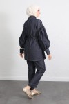 Yaka Bağlamalı Denim Takım Y0114 - LACİVERT