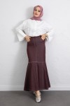 Kontrast Dikişli Denim Etek Y0115 - BORDO