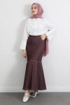 Kontrast Dikişli Denim Etek Y0115 - BORDO