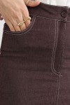 Kontrast Dikişli Denim Etek Y0115 - BORDO