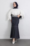 Kontrast Dikişli Denim Etek Y0115 - LACİVERT