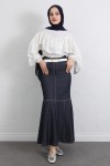 Kontrast Dikişli Denim Etek Y0115 - LACİVERT
