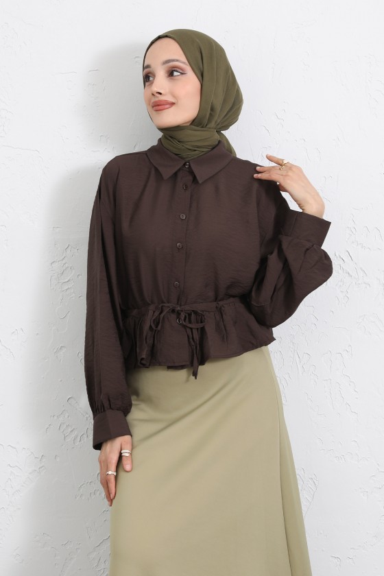 Belden Tünel Bağcıklı Gömlek Y0117 - KAHVERENGİ