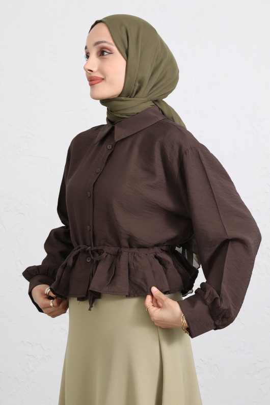 Belden Tünel Bağcıklı Gömlek Y0117 - KAHVERENGİ