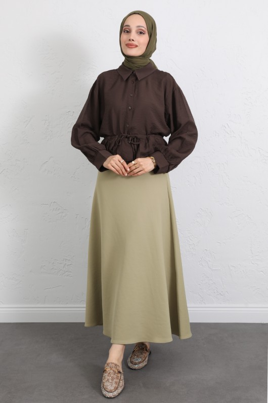 Belden Tünel Bağcıklı Gömlek Y0117 - KAHVERENGİ