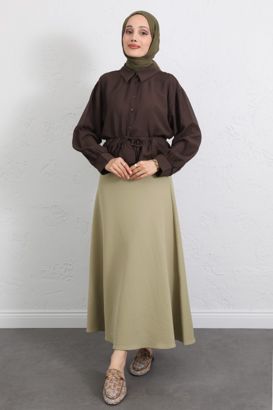 Belden Tünel Bağcıklı Gömlek Y0117 - KAHVERENGİ