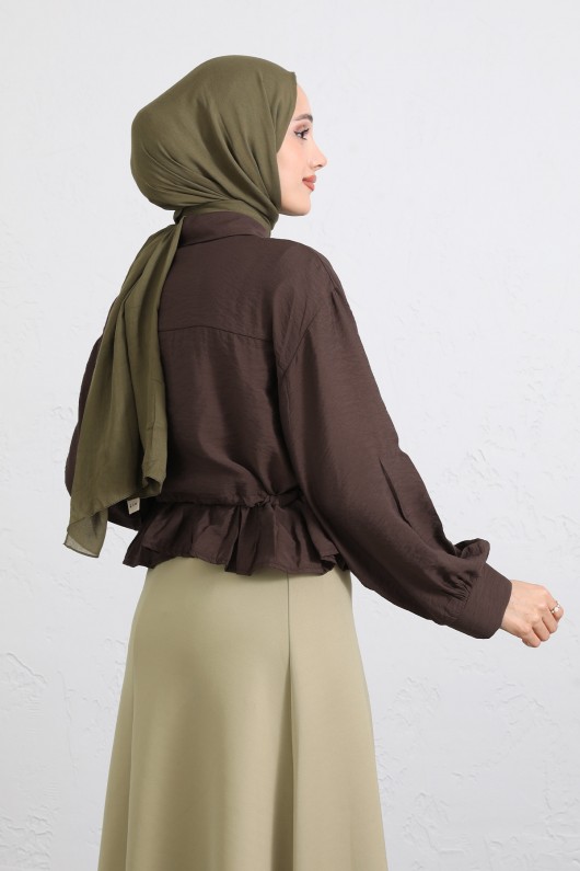 Belden Tünel Bağcıklı Gömlek Y0117 - KAHVERENGİ